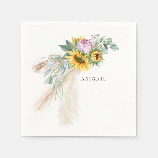 Serviette En Papier Boho Sunflowers & Pies Roses Douche personnalisée (Devant)