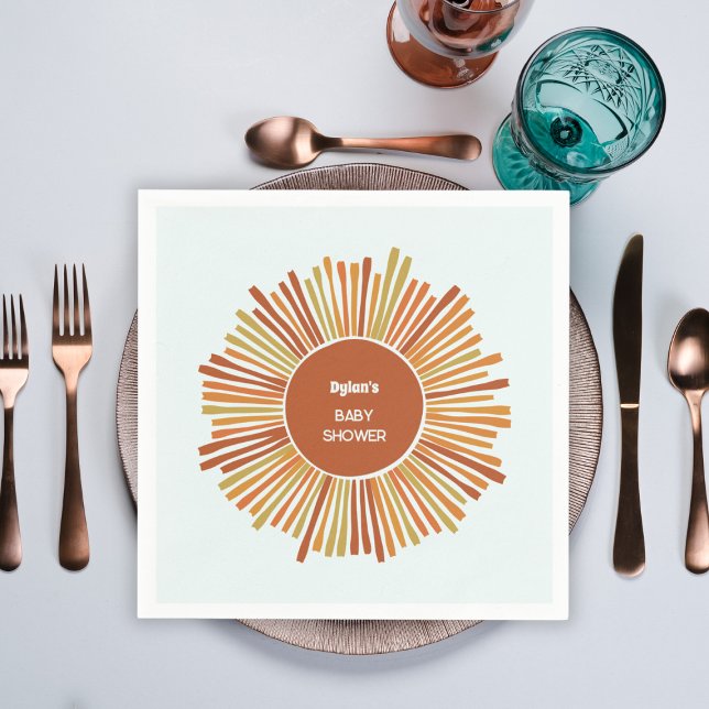 Serviette En Papier Boho Sunshine Baby shower orange jaune rétro (boho sunshine baby shower  retro boy shower burned yellow orange brown)