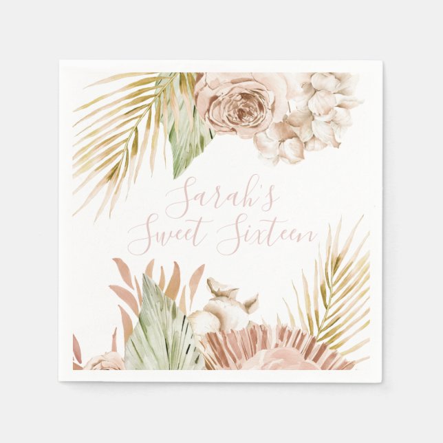 Serviette En Papier Boho Sweet 16 Fleurs séchées d'anniversaire (Devant)