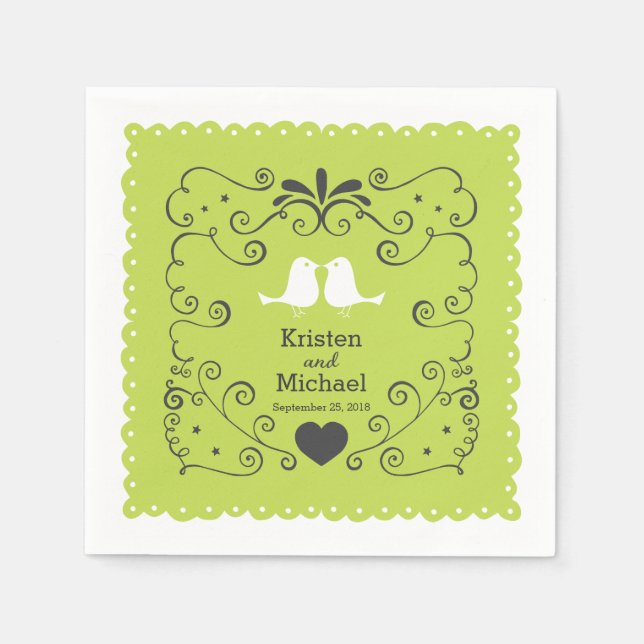 Serviette En Papier Boho Swirls, Curls, une bannière & Lovebirds Maria (Devant)