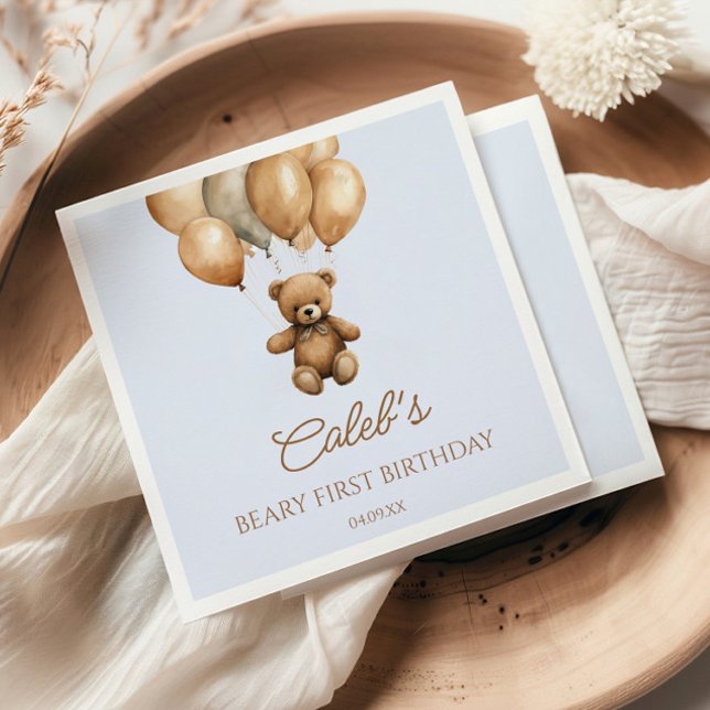 Serviette En Papier Boho Teddy Bear Beary Première fête d'anniversaire (Créateur téléchargé)