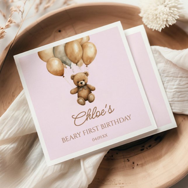 Serviette En Papier Boho Teddy Bear Beary Première fête d'anniversaire (Créateur téléchargé)