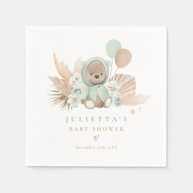 Serviette En Papier Boho Teddy Bear Décorations Baby showers (Devant)