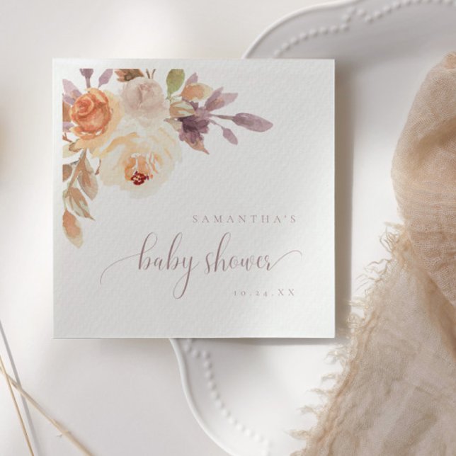 Serviette En Papier Boho Terracotta Baby shower Floral Papier Napkin (Créateur téléchargé)