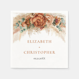 Serviette En Papier Boho terracotta et pampas bordeaux mariage en cuiv