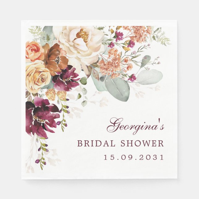 Serviette En Papier Boho Terracotta Marron Floral Fête de Mariage (Devant)