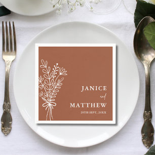 Serviette En Papier Boho Terracotta Orange Brûlé Mariage Rustique