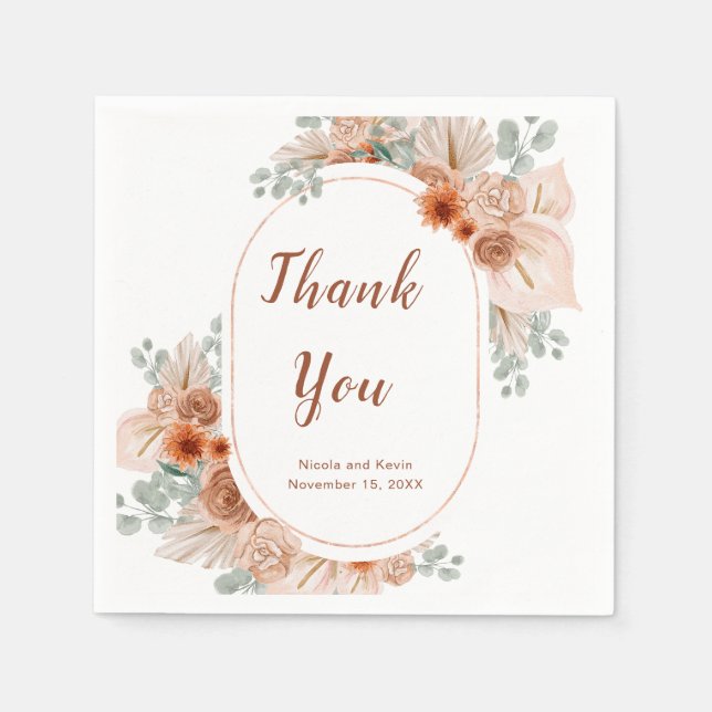 Serviette En Papier Boho Terracotta Pampas Herbe (Devant)