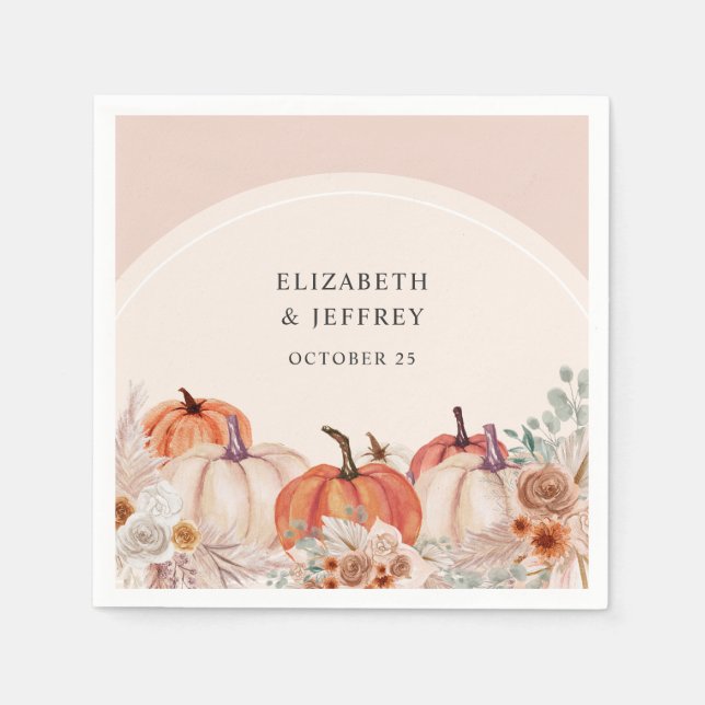 Serviette En Papier Boho Terracotta Pampas Mariage de automne Citrouil (Devant)