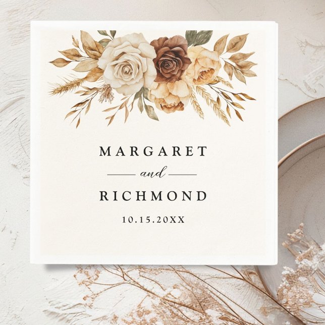 Serviette En Papier Boho Terracotta Rustic Floral Mariage (Créateur téléchargé)