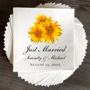 Serviette En Papier Boho Tournesol Élégant Floral Juste Marié Mariage