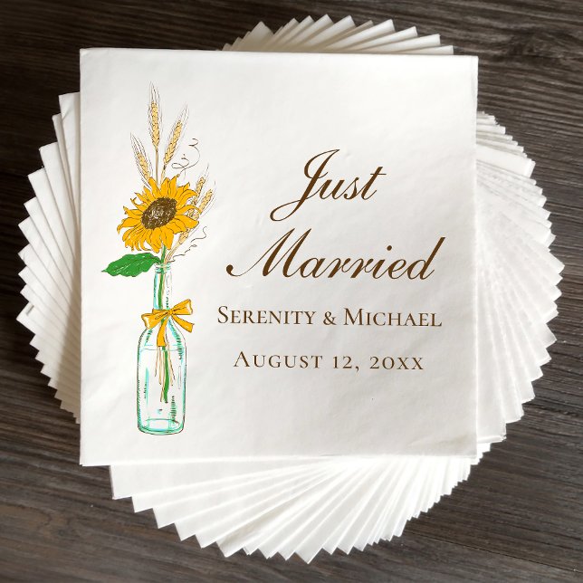 Serviette En Papier Boho tournesol Rustique Floral Juste Marié Mariage (Créateur téléchargé)