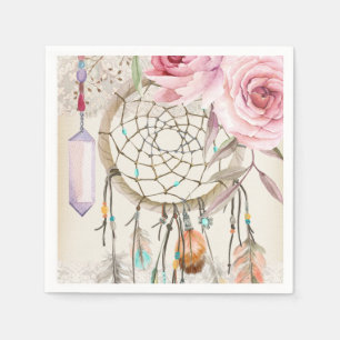 Serviette En Papier Boho Tribal Chic DreamCatcher & Papier Rose Napkin