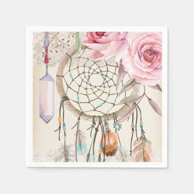 Serviette En Papier Boho Tribal Chic DreamCatcher & Papier Rose Napkin (Devant)