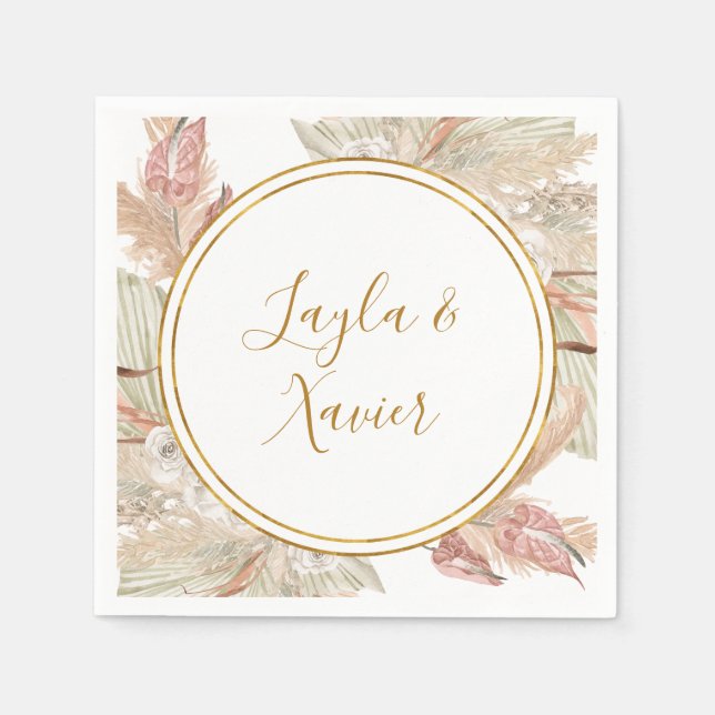 Serviette En Papier Boho Tropical Botanique | Serviettes de mariage (Devant)