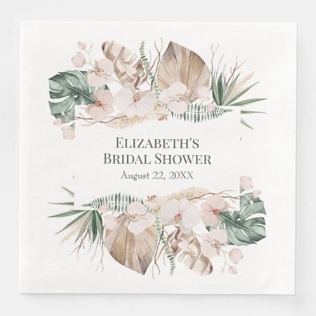Serviette En Papier Boho Tropical Orchid et Papier Monstera Napkin (Devant)