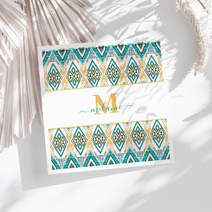Serviette En Papier Boho Turquoise Mustard Tribal Diamond Monogramme