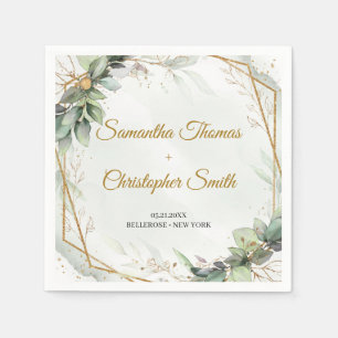 Serviette En Papier Boho verdure eucalyptus feuillage or mariage