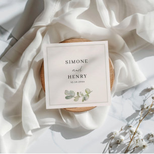 Serviette En Papier Boho Vert & Blanc Aquarelle Eucalyptus Mariage