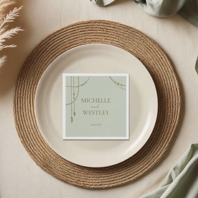 Serviette En Papier Boho vert Sage clair Mariage perlé trempé (Créateur téléchargé)