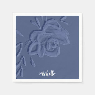 Serviette En Papier Boho Vintage Fleurs Bleues Artistiques