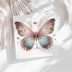 Serviette En Papier Boho Watercolor Baby shower rose et bleu papillon