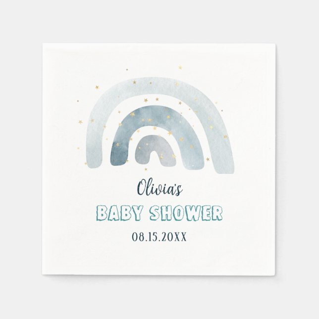 Serviette En Papier Boho Watercolor Blue Rainbow Baby shower (Devant)
