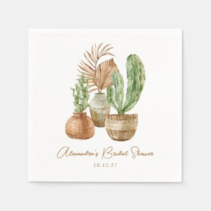 Serviette En Papier Boho Watercolor Cactus Pampas Plante Fête des mari