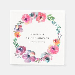 Serviette En Papier > Boho Watercolor Floral Wreath Fête des mariées