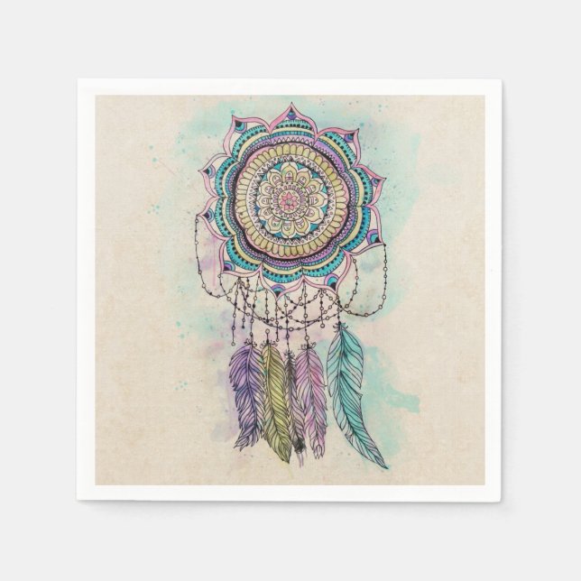 Serviette En Papier Boho Watercolor Mandala Dreamcatcher (Devant)