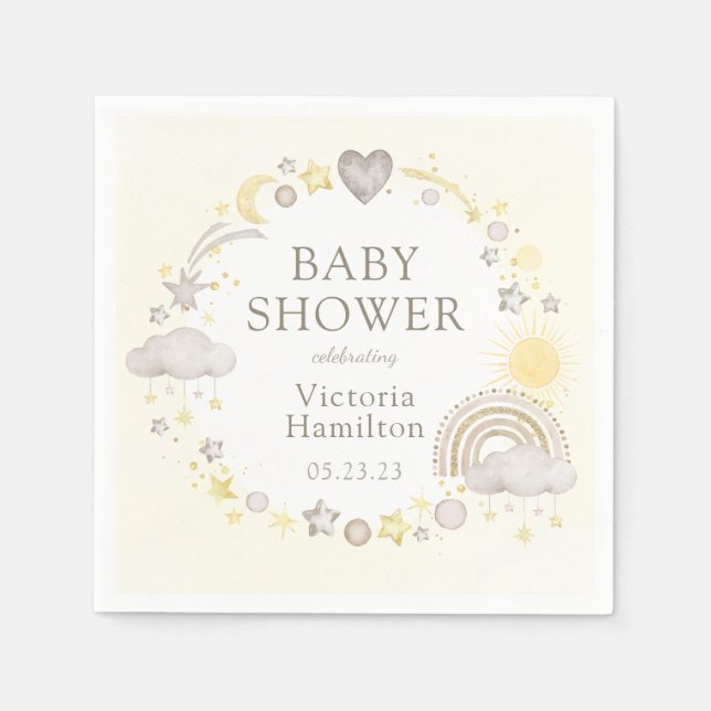 Serviette En Papier Boho Watercolor Rainbow Baby shower (Devant)