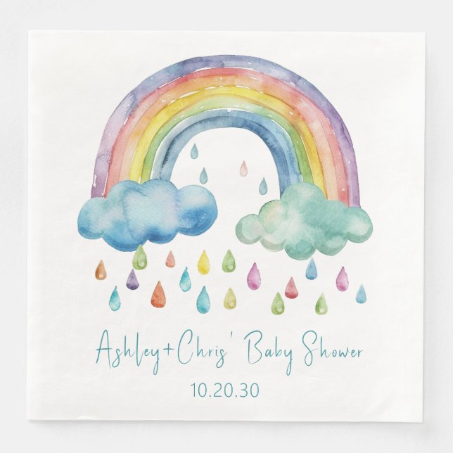 Serviette En Papier Boho Watercolor Rainbow Baby shower (Devant)