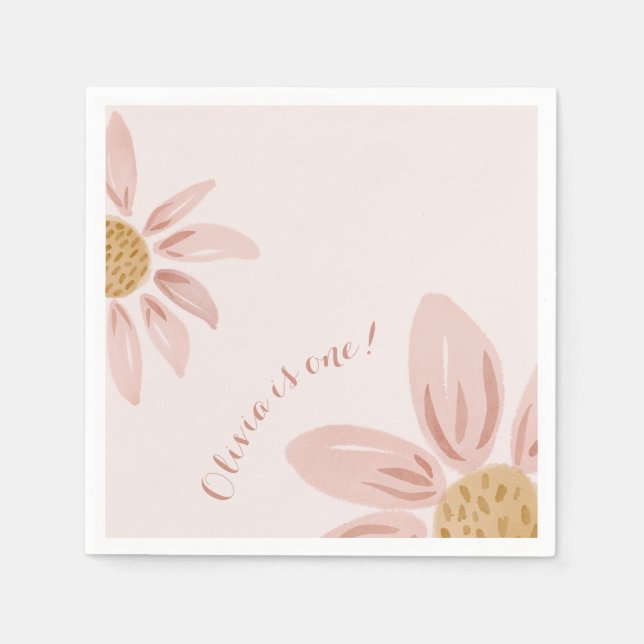 Serviette En Papier Boho Wild Daisy, Personnalisé 1er Anniversaire (Devant)