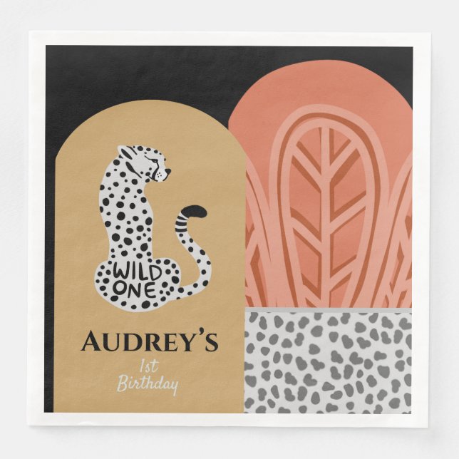 Serviette En Papier Boho Wild One Girls First Birthday Leopard (Devant)