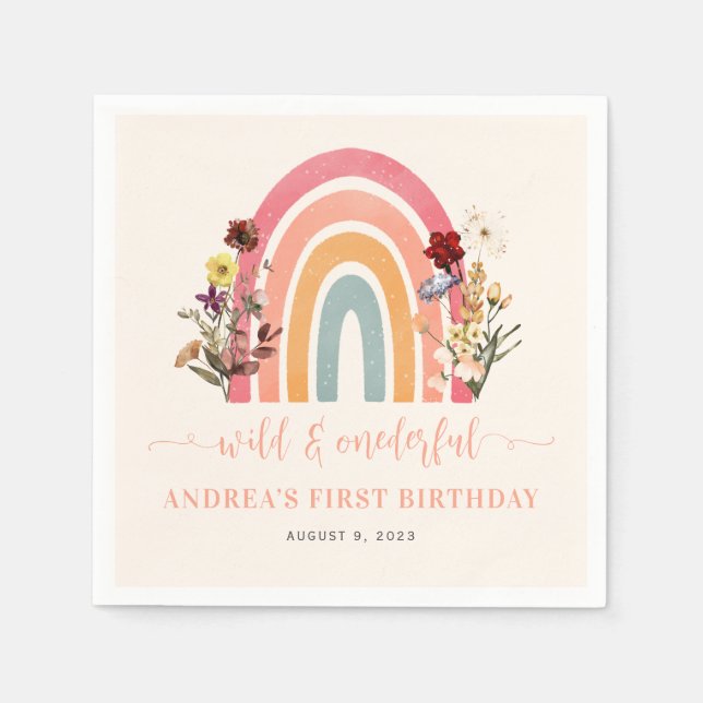 Serviette En Papier Boho Wild & Onederful Flower Rainbow 1er anniversa (Devant)