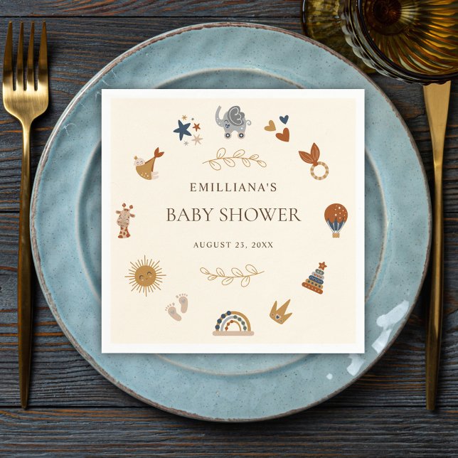 Serviette En Papier Boho Woodland Animaux mignons Baby shower Party (Boho Woodland Animals Cute Baby Shower Party Napkins)
