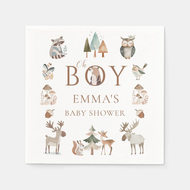 Serviette En Papier Boho Woodland Animaux Oh Boy Baby shower (Devant)