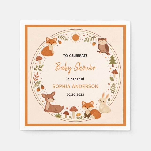Serviette En Papier Boho Woodland Baby Shower | Rustic Forest Animals (Devant)