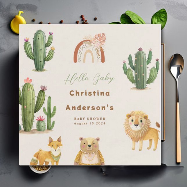 Serviette En Papier Boho Woodland Bear Lion Fox Cactus Baby shower (Créateur téléchargé)