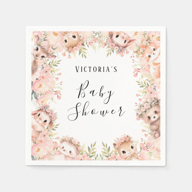 Serviette En Papier Bois Animaux Baby shower Papier Napkin (Devant)