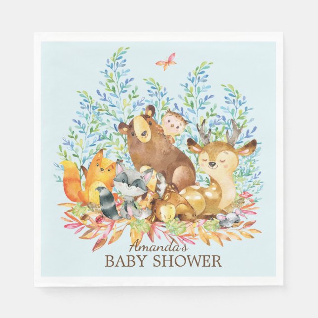 Serviette En Papier Bois Animaux Baby shower Papier Naples (Devant)