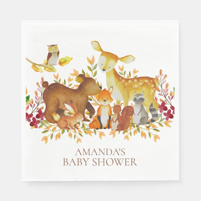 Serviette En Papier Bois Animaux Baby shower Papier Naples (Devant)