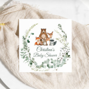 Serviette En Papier Bois Animaux Baby shower verdoyant