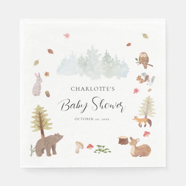 Serviette En Papier Bois Animaux Baby showers d'automne Papier (Devant)