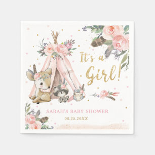 Serviette En Papier Bois Animaux Boho Baby shower de filles tribales B