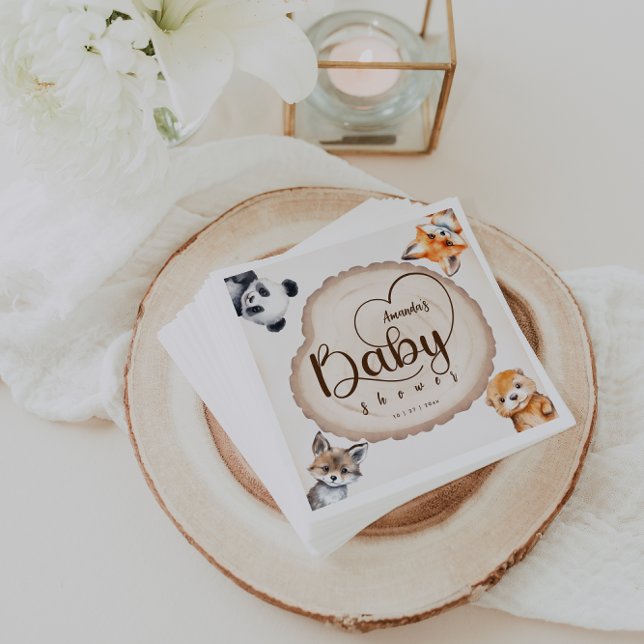 Serviette En Papier Bois Animaux Boho Baby shower mignon (Créateur téléchargé)