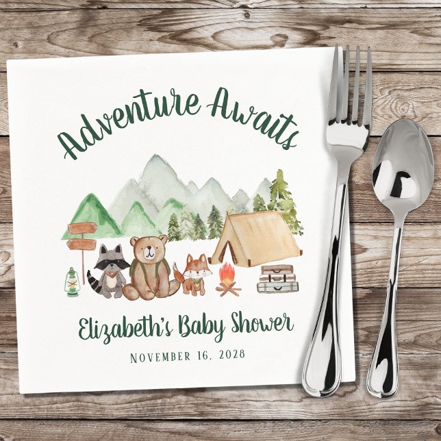 Serviette En Papier Bois Animaux Camping Baby shower d'aventure (Créateur téléchargé)