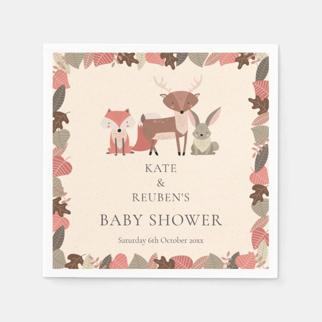 Serviette En Papier Bois Animaux Couples Baby shower / Saupoudrer (Devant)