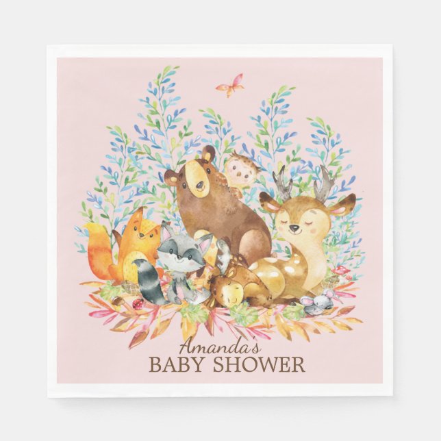 Serviette En Papier Bois Animaux Filles Papier Baby shower serviettes (Devant)