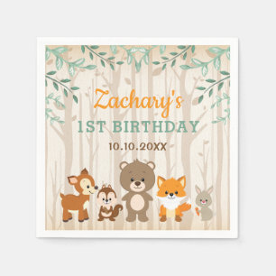 Serviette En Papier Bois Animaux Forêt 1er anniversaire Baby shower